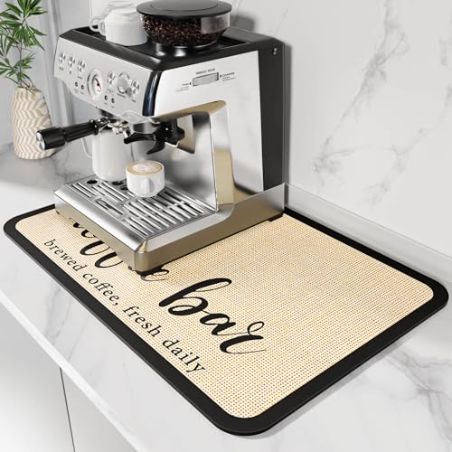 DK177 Coffee Mat Coffee Bar Mat Hide Stain Absorbent Drying Mat with Waterproof Rubber Backing Fit Under Coffee Maker Coffee Machine Coffee Pot Espresso Machine Coffee Bar Accessories-19'x12'