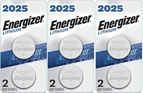 Energizer CR2025 Batteries, 3V Lithium Coin Cell 2025 Watch Battery, (6 Count)