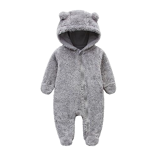 Toddler's One Piece Romper Hooded Fleece Jumpsuits for 3-6 Months Baby Gray snowsuits