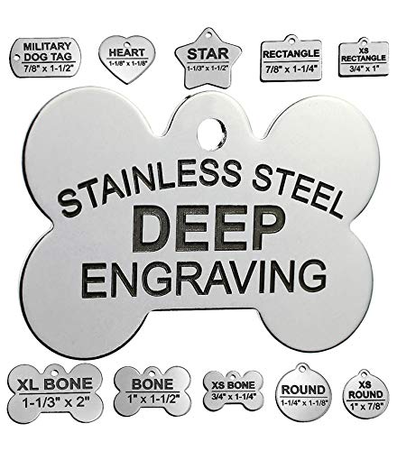 Stainless Steel Custom DEEP Engraved Pet ID Tags Personalized Front and Back Dog Tags for Dogs and Cats (Bone 1' x1-1/2 (2-Side Engraving))