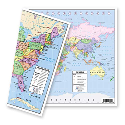 US and World Desk Map (13' x 18' Laminated) for Students, Home or Classroom Use by Lighthouse Geographics