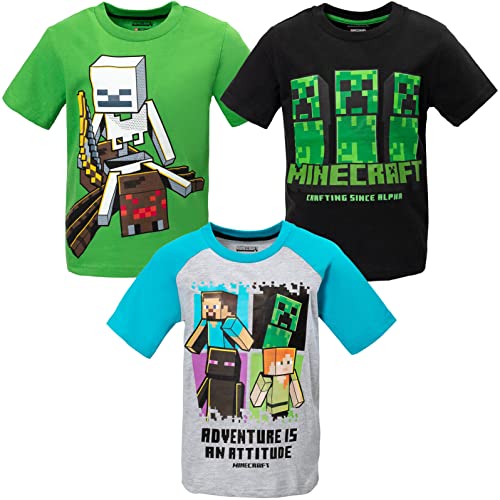 Minecraft Mobs Creeper Steve Alex Skeleton Big Boys 3 Pack Graphic T-Shirt 10-12