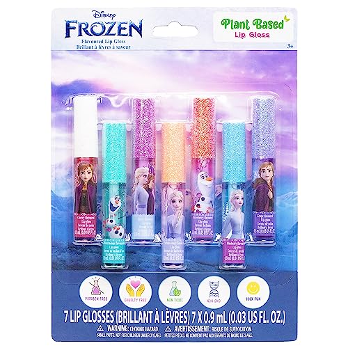 Townley Girl Disney Frozen Plant Based Vegan 7 PC Flavored Lip Gloss Set For Girls – Ideal for Sleepovers, Makeovers, Party Favors and Birthday Gifts! - Age: 3+