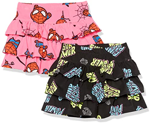 Amazon Essentials Disney | Marvel | Star Wars | Frozen | Princess Girls' Knit Ruffle Scooter Skirts (Previously Spotted Zebra), Pack of 2, Marvel Spider-Man, Small