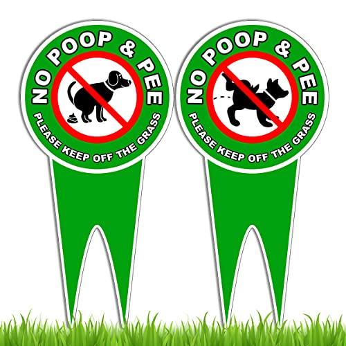 2 PC No Dog Poop Signs for Yard - 12x6 Double Sided Dibond No Pooping Dog Signs for Yard - Keep off Grass Sign - No Dogs Allowed Sign - Dog Poop Sign