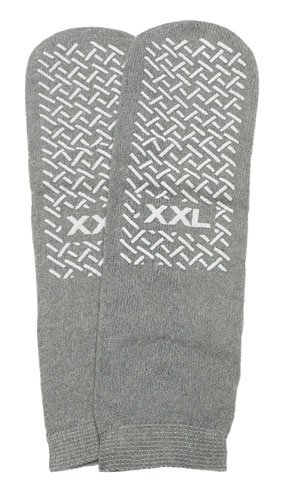 XX-Large Slip-Stop Single Tread Slipper Socks - Grey (3 Pairs)