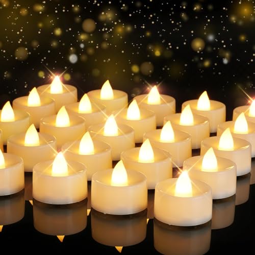 Homemory Value 24Pack Flameless LED Candles Tea Lights Battery Operated, 200+Hours Electric Fake Candles Tealights for Votive, Halloween, Pumkin, Ofrenda, Diya, Table Decor, Funeral, Christmas