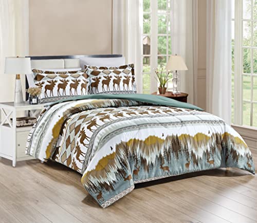 Chezmoi Collection 3-Piece Wilderness Forest Wildlife Moose Bear Microfiber Printed Comforter Set, King Size