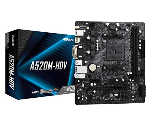 ASRock A520M-HDV Supports AMD AM4 Socket Ryzen 3000, 4000 G-Series and 5000 and 5000 G-Series Desktop Processors Motherboard, 32 GB memory storage