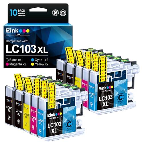 E-Z Ink Pro LC103 LC103XL Compatible Ink Cartridge Replacement for Brother LC103 XL LC101 LC 103 Ink Cartridges Compatible with MFC-J870DW MFC-J475DW MFC-J6920DW MFC-J6520DW (10 Pack, 4B2C2M2Y)
