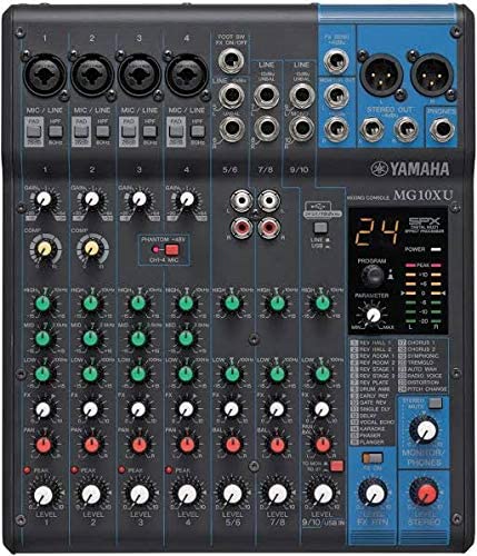 YAMAHA MG10XU 10-Channel Analog Mixer, D-PRE Preamps, 3 Stereo Line Channels, 1 Aux Send, 1-knob Compressors, Digital Effects, USB 2.0 Connectivity, Metal Chassis