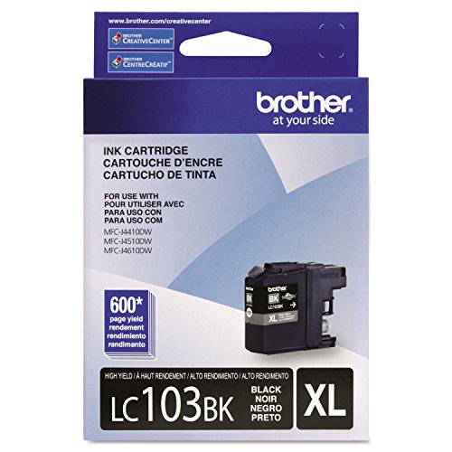 Brother Genuine High Yield Black Ink Cartridge, LC103BK, Replacement Black Ink, Page Yield Up to 600 Pages, Amazon Dash Replenishment Cartridge, LC103, 1 OEM Cartridge