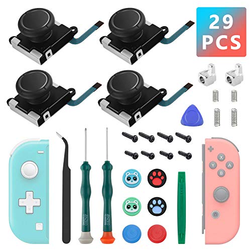 4 Pack Joycon Joysticks, Replacement Joystick Analog Thumb Sticks for Nintendo Switch, Switch Lite & Switch OLED, Joycon Repair Kit Replacement Parts Include Thumb Grips, Metal Lock Buckles