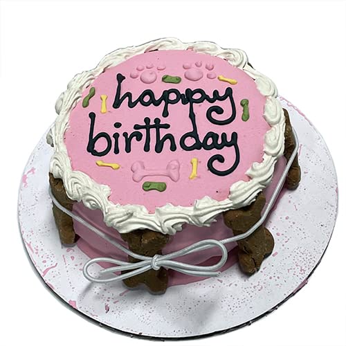 Bubba Rose Biscuit Company: Pink Dog Birthday Cake - Crunchy Biscuit Texture - Natural Gourmet Dog Treat - Dog Cake - 4.25” 1 Count - Made in The USA