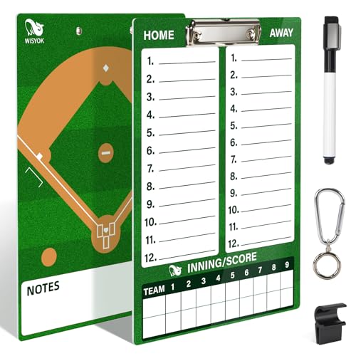 WISYOK Dry Erase Coaches Clipboard, Baseball Coaches Board, Double-Sided Baseball Lineup Board, Softball Clipboard for Coaches with Marker