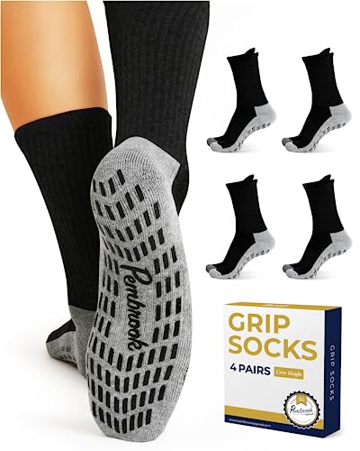 Pembrook 4 Pairs Crew Non Slip Socks - Gripper Socks for Men Women Husband Dad | Grip Socks Men | Non Slip Socks Men | Non Skid Socks for Men