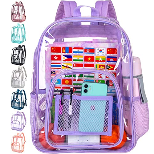 Clear Backpack, Transparent Bookbag Heavy Duty See Through Backpacks for Women - Purple