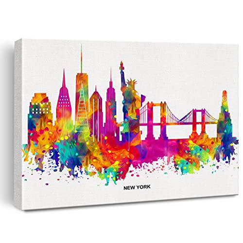 Cityscape Art Canvas Wall Art Modern Abstract Colorful New York Skyline Canvas Print Painting Office Home Wall Decor Framed Gift 12x15 Inch