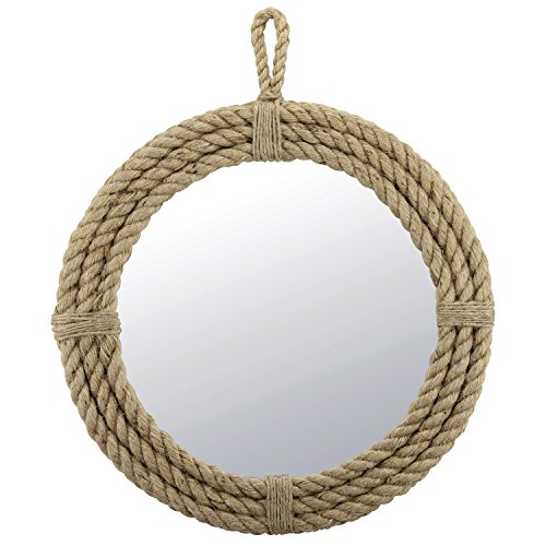 Stonebriar Vintage Nautical 16.5' Round Wall Mirror with Rope Wrapped Trim and Hanging Loop, Decorative Rustic Decor for the Living Room, Bedroom, Bathroom, and Entryway