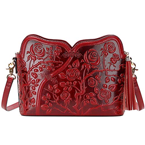 PIJUSHI Designer Leather Handbags for Women Ladies Floral Crossbody Shoulder Bags Clutch Purse (20093 Red)