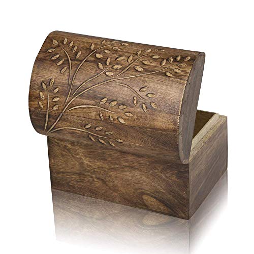 Great Birthday Gift Ideas Handmade Decorative Wooden Jewelry Box Treasure Box Jewelry Organizer Keepsake Box Treasure Chest Trinket Holder Lock Box Watch Box 9 x 6 Inch Housewarming Gifts Her (Brown)