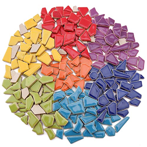 Youway Style Mosaic Tiles for Crafts Bulk, Broken Tiles Pieces for Mosaic Craft Supplies,Mosaic for Outdoor Decoration (Mixed Colors, 1 Pound)