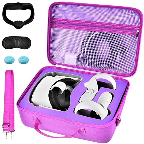 Carrying Case Compatible with Meta/for Oculus Quest 3, Quest 2 All-in-One VR Gaming Headset and Touch Controllers, Trave Storage Bag with Silicone Face Cover & Lens Protector&Accessories - Purple