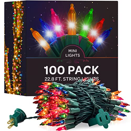 Christmas Lights [Set of 100] Multicolor Christmas Lights, UL Listed For indoor/Outdoor Use. Mini Christmas Lights, Small Christmas Lights For Holiday/Party Festival Decorations 22.8 Ft (Green Wire)