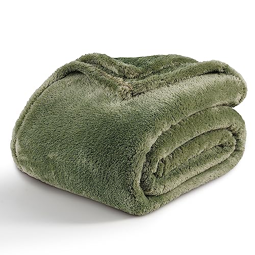 Berkshire Blanket Classic Extra-Fluffy Plush Blanket,King Size Bed Blanket,Soft Fuzzy Fluffy Long Hair Blanket for Couch Sofa Bed,Dark Sage Green,90x108 Inches