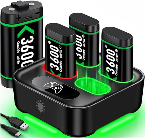 Rechargeable Xbox One Controller Battery Pack Charger with 4 x 3600mWh High Capacity for Xbox Series X Battery, Xbox One Charging Accessories for Xbox One Series X/S/Xbox One/X/S/Elite Controllers