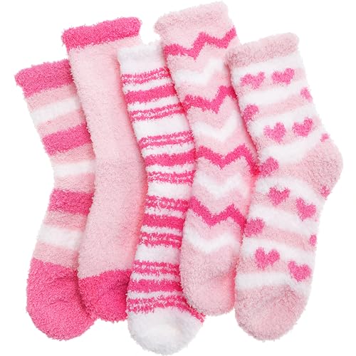 Anlisim Fuzzy Socks for Women Cozy Fluffy Winter Cabin Girls Slipper Warm Fleece Soft Thick Comfy Valentines Day Gift for Her Galentines Day Gifts Stocking Stuffer Christmas Home Socks(Pink)