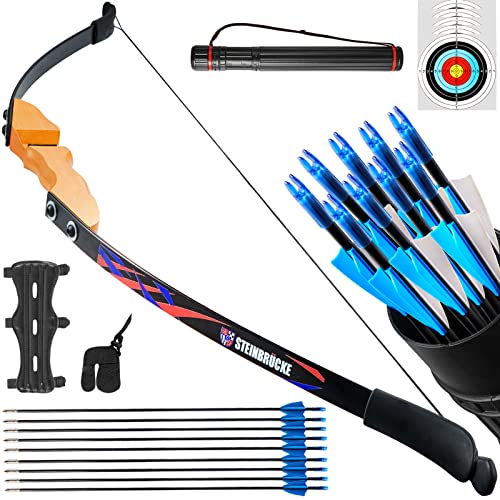 54'' Recurve Bow and Arrow Set Adults 30/40 lbs, Archery Traditional Wooden Takedown Recurve Bows Set Includes 9 Arrows 5 Target Faces for Outdoor Hunting Training (30LBS)