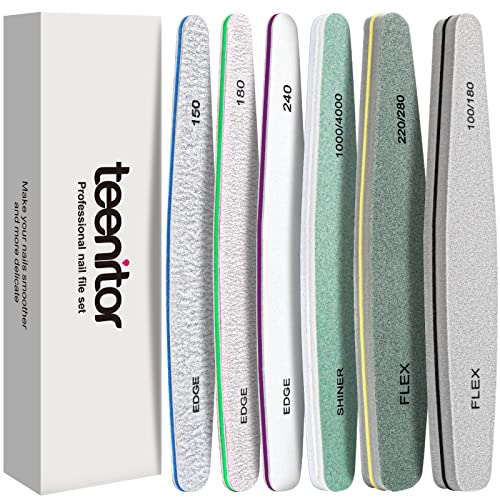 Teenitor Gel Nail File Set Professional Nail Buffer File Block Natural Manicure Polisher Washable Double Sided