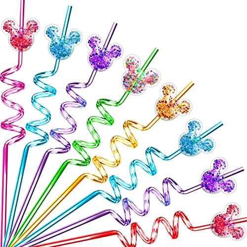 24Pcs Glitter Mouse Straws for Kids Party Favors, Straws for Birthday Party Supplies, Drinking Straws for Boys Girls Party Decorations