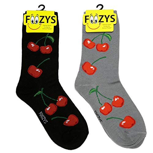 Foozys Women’s Crew Socks | Cherries Cute Delicious Fruits Print Fashion Novelty Socks | 2 Pairs Included in Two Colors