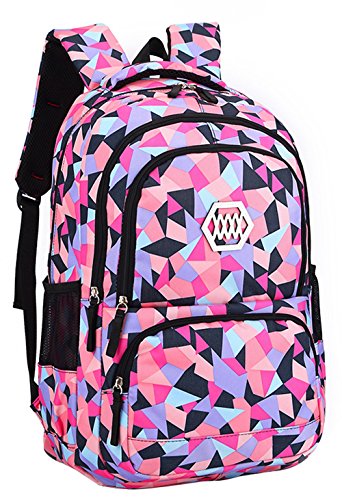 JiaYou Girl Geometric Printed Primary Junior High University School Bag Bookbag Backpack(2# Black,35 L)