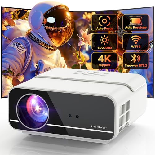 [Auto Focus/Keystone] DBPOWER Projector 4K with 5G WiFi and Two-Way Bluetooth, 600ANSI FHD Native 1080P Outdoor Movie Projector with 4P4D/PPT/Zoom, Mini Home Projector Compatible w TV Stick