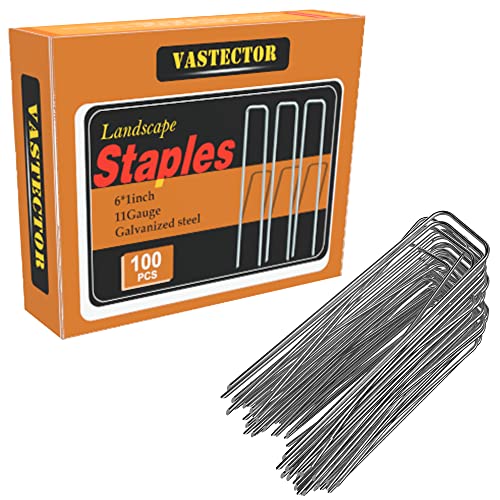 Vastector Galvanized Landscape Staples 6 Inch 100 Pack 11 Gauge Anti-Rust Garden Stakes Landscaping Fabric SOD Pins Yard Stakes for Weed Barrier Fabric