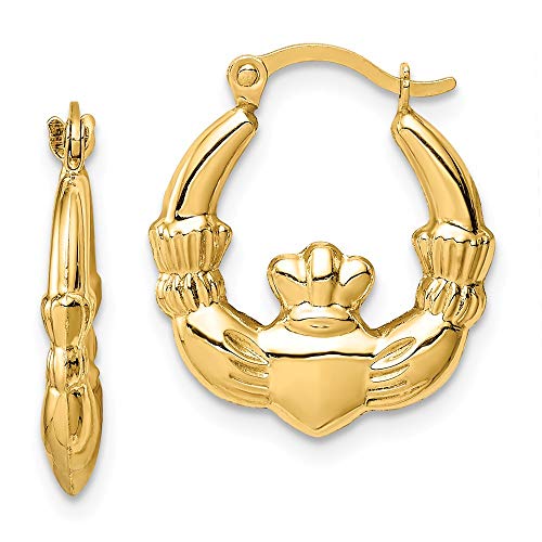 Solid 14k Yellow Gold Celtic Irish Claddagh Hoop Earrings