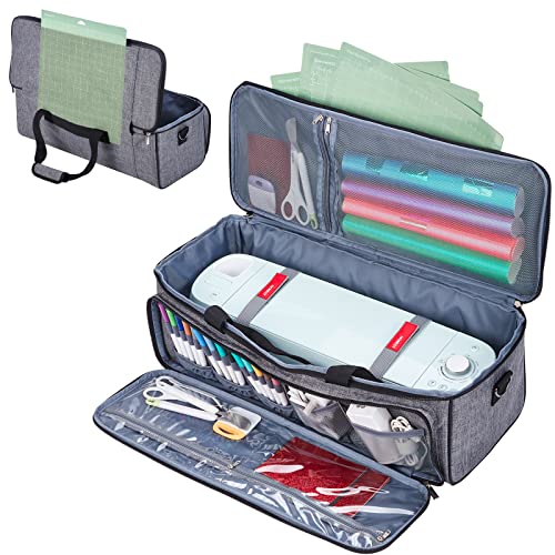 HOMEST Carrying Case with Mat Pocket for Cricut Maker 3, Cricut Explore Air 2, Cricut Maker, Cricut Explore 3, Large Front Pockets for Accessories and Supplies, Grey