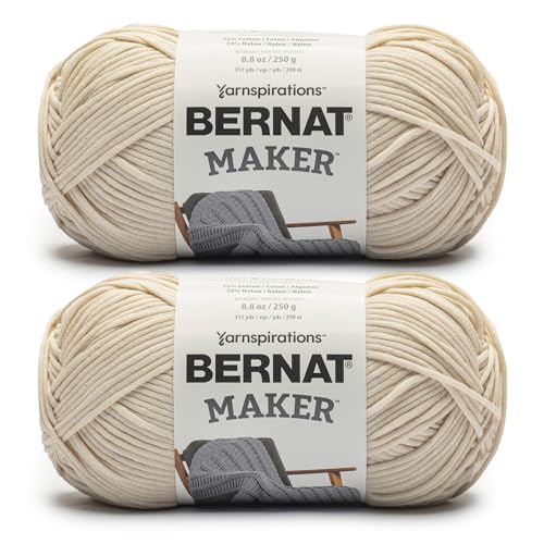 Bernat Maker Cream Yarn - 2 Pack of 250g/8.8oz - 72% Cotton 28% Nylon - #5 Bulky - 290m/317Yards - for Knitting, Crochet and Amigurumi