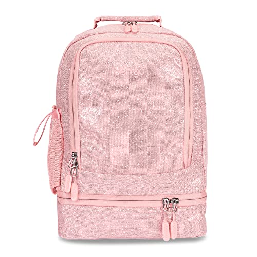 Bentgo Kids 2-in-1 Backpack & Insulated Lunch Bag - Glitter Designed 16” Backpack for School & Travel - Durable, Water Resistant, Padded, & Large Compartments (Glitter Edition - Petal Pink)
