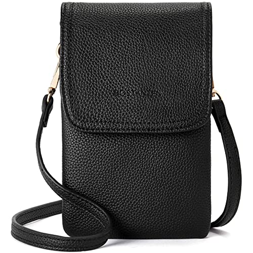 BOSTANTEN Leather Small Crossbody Bags for Women Designer Cell Phone Bag Wallet Purses Adjustable Strap Classic Black