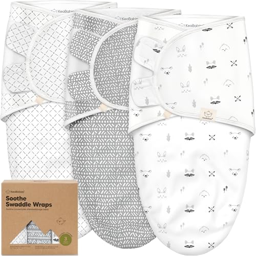 KeaBabies 3-Pack Organic Baby Swaddle Sleep Sacks - Newborn Swaddle Sack, Ergonomic Baby Swaddles 0-3 Months, Swaddles for Newborns,Baby Sleep Sack, Baby Swaddle Blanket Wrap,Baby Essentials(Nordic)