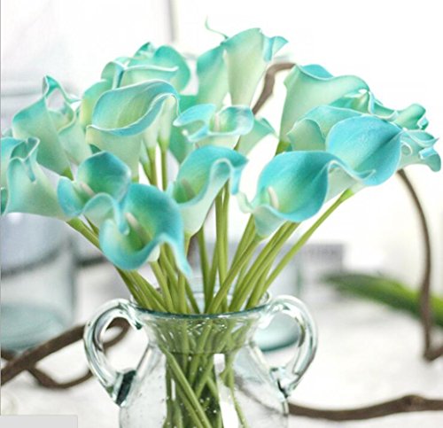 smylls Calla Lily Bridal Wedding Bouquets with Latex Gift Package Look Like Real,Eco-Friendly Odourless Artificial Flowers (12, Diamond Blue)