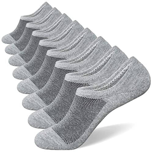 SIXDAYSOX No Show Socks for Men 8 pack Cotton Thin Low Cut Non Slip for Loafer Flats Sneakers(Anti Odor -8 Gray, Shoe Size:9-11)