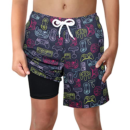 LUCOWEE Boys Swim Trunks with Boxer Brief Liner Compression 6' Swimming Shorts Stretchy UPF Quick Dry Swimsuit Size 6-20