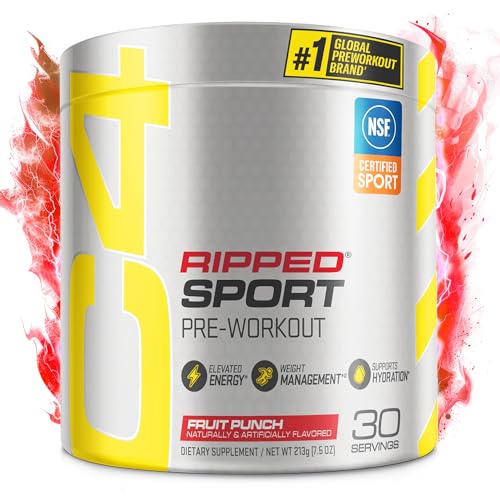 C4 Ripped Sport Pre Workout Powder Fruit Punch - NSF Certified for Sport + Sugar Free Preworkout Energy Supplement for Men & Women | 135mg Caffeine | 30 Servings