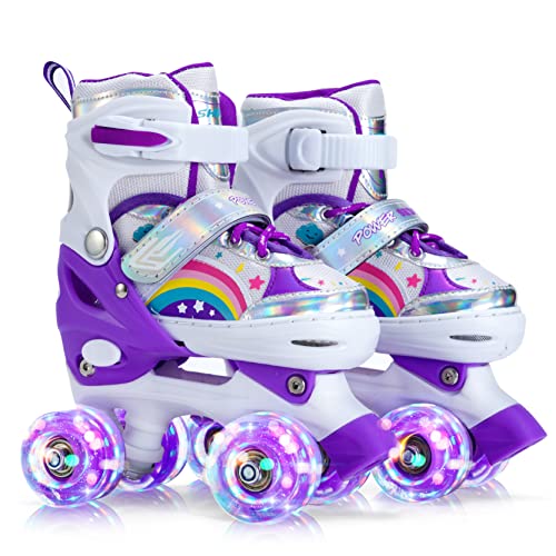 SHDSL Girls Roller Skates for Kids Beginners 4 Size Adjustable Roller Skates, Light UP 8 Wheels for Girls Roller Skates Fun Illuminating Roller Skates for Kids Girls Boys patines para niñas