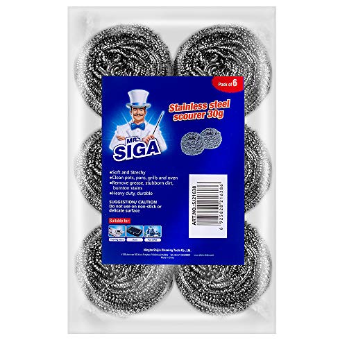 MR.SIGA Stainless Steel Scourer, Pack of 6, 30g